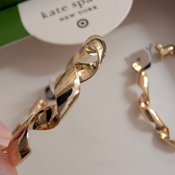 Kate Spade x Target Ribbon Hoop Earrings Gold Tone Nickel Free NIB - Picture 3 of 3